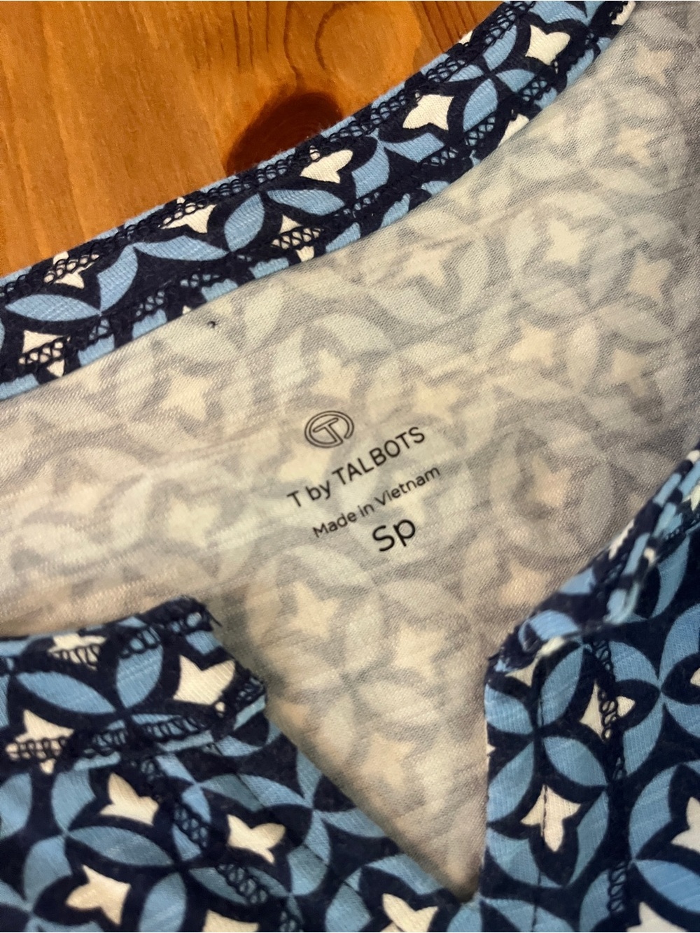 T by Talbots Blue Geometric Sleeveless Drawstring Mini Dress Small petite. - Picture 3 of 4